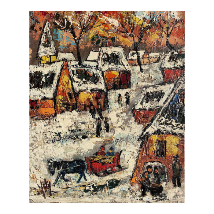 1970 henry maurice danty village sous la neige oil on canvas 7925