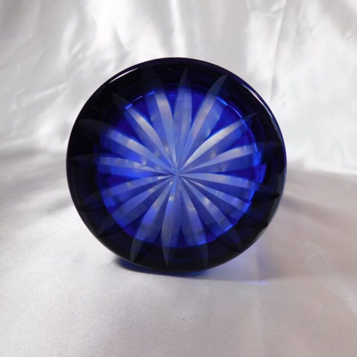 1970s blue cut to clear vase by badash crystal 0564