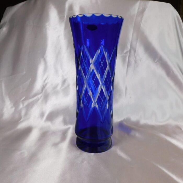 1970s blue cut to clear vase by badash crystal 3078