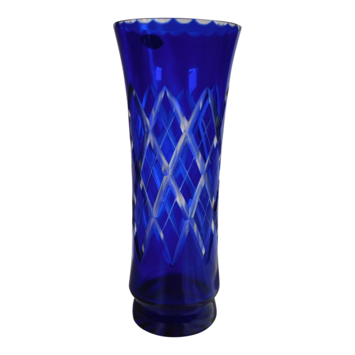 1970s blue cut to clear vase by badash crystal 3679