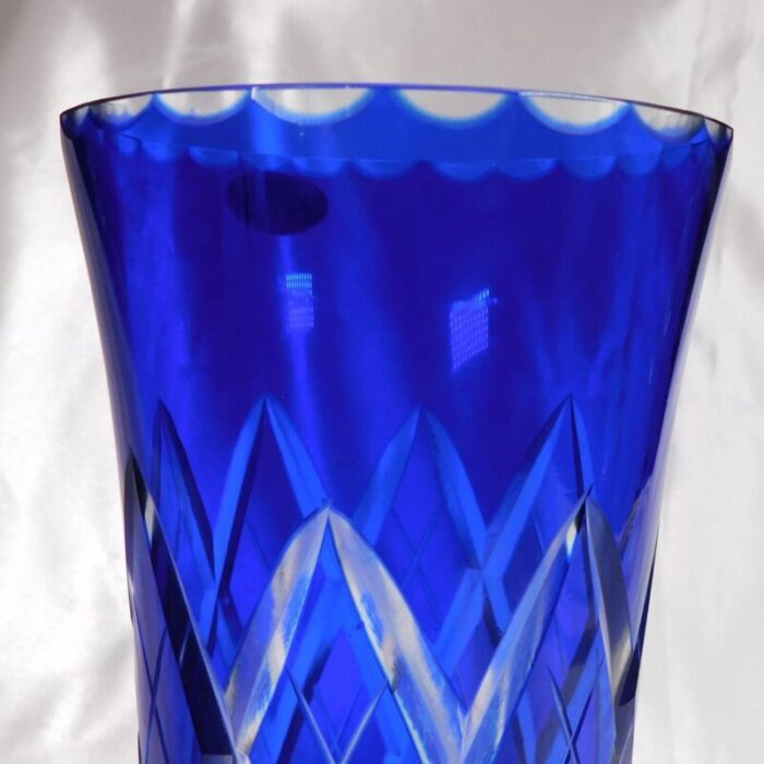 1970s blue cut to clear vase by badash crystal 6763