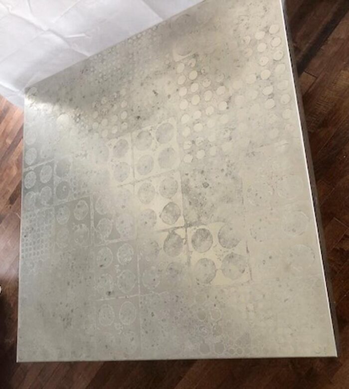 1970s brutalist etched steel coffee table possibly heinz lilienthal 5715