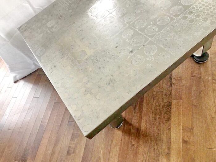 1970s brutalist etched steel coffee table possibly heinz lilienthal 6835