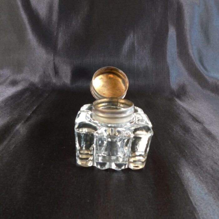 1970s glass inkwell with metal lid 7645