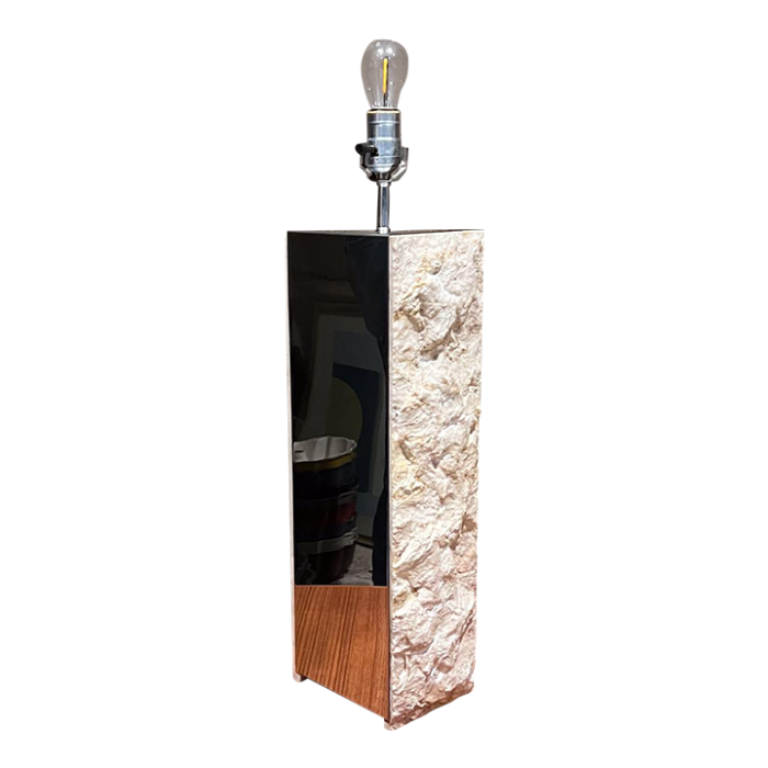 1970s italian table lamp raw edge travertine and stainless steel 2440