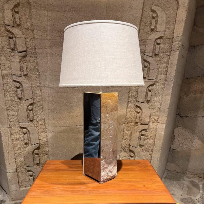 1970s italian table lamp raw edge travertine and stainless steel 5161