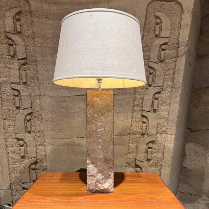 1970s italian table lamp raw edge travertine and stainless steel 5820