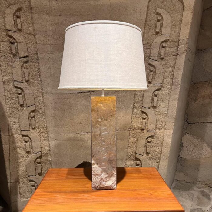 1970s italian table lamp raw edge travertine and stainless steel 7860