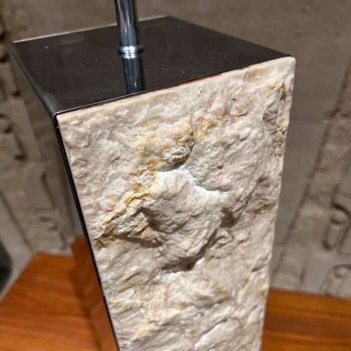 1970s italian table lamp raw edge travertine and stainless steel 8825