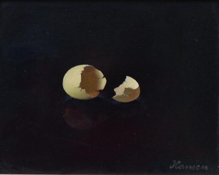 1970s josef hansen silhavy 20th century still life of egg shell 8x10 oil on masonite 5151