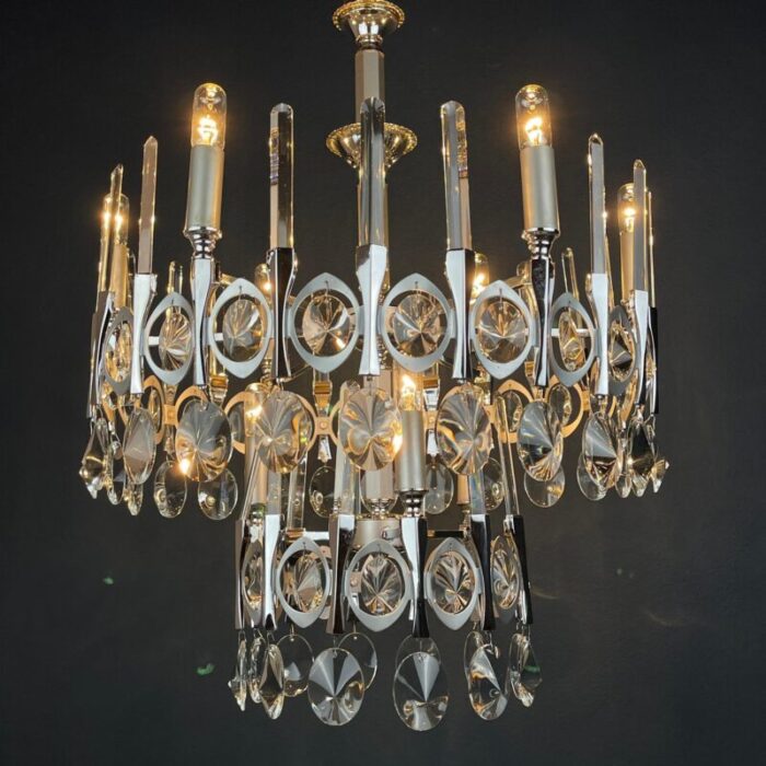 1970s mid century classic glass chandelier by gaetano sciolari italy 1502