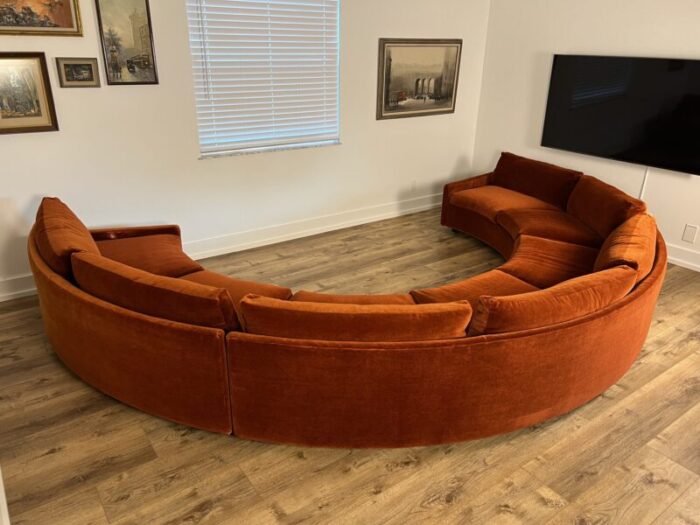 1970s mid century milo baughman for thayer coggin velvet circular sectional sofa set of 3 4496