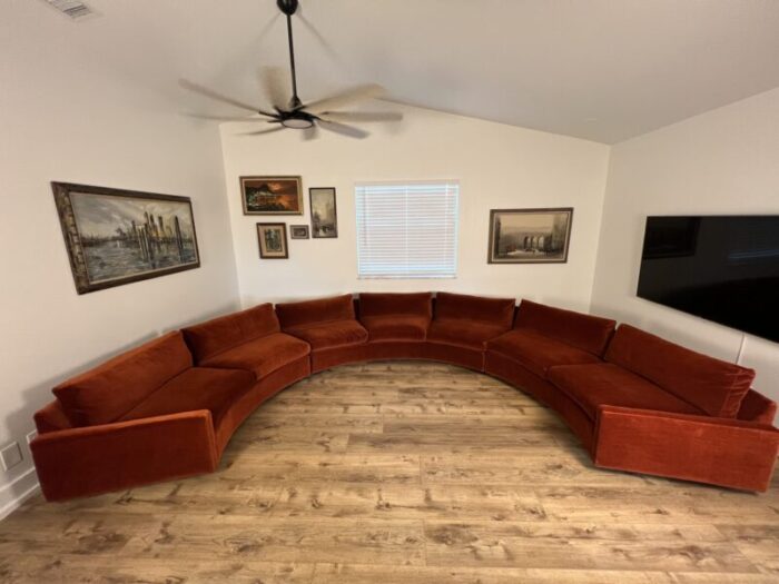 1970s mid century milo baughman for thayer coggin velvet circular sectional sofa set of 3 9963