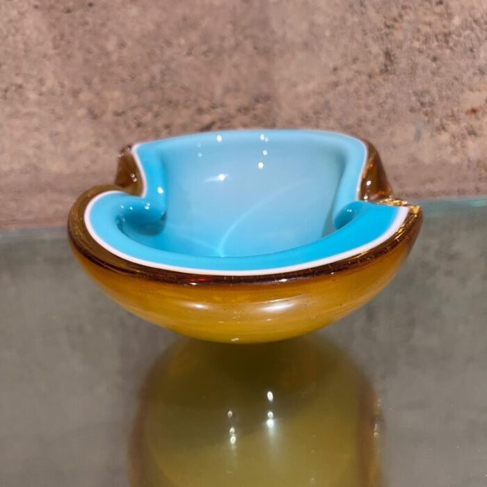 1970s murano art glass sensual bowl turquoise and amber ashtray 0812