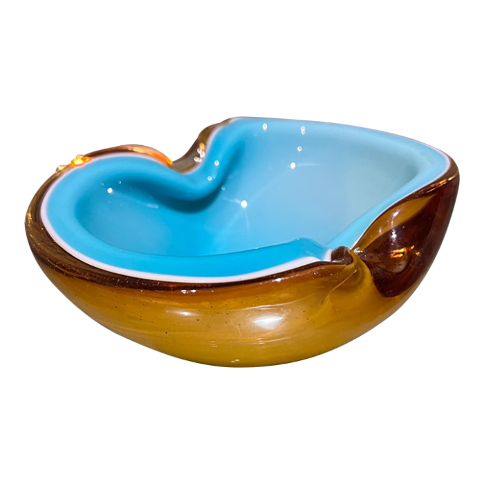 1970s murano art glass sensual bowl turquoise and amber ashtray 1483