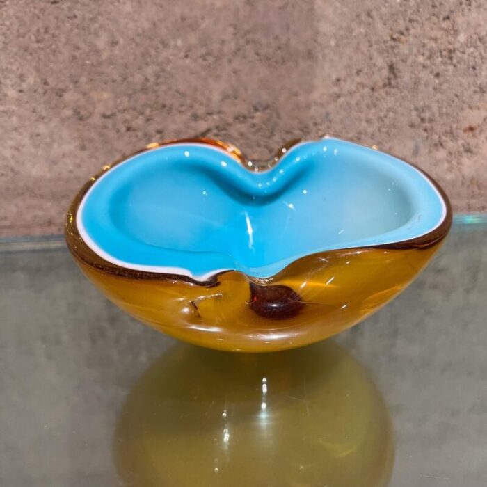 1970s murano art glass sensual bowl turquoise and amber ashtray 3711