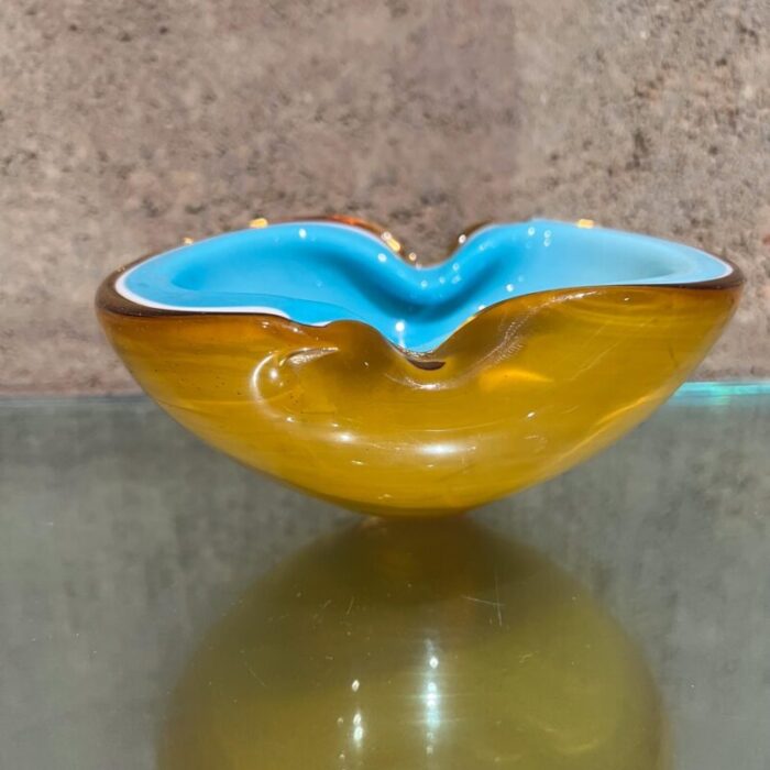 1970s murano art glass sensual bowl turquoise and amber ashtray 9444