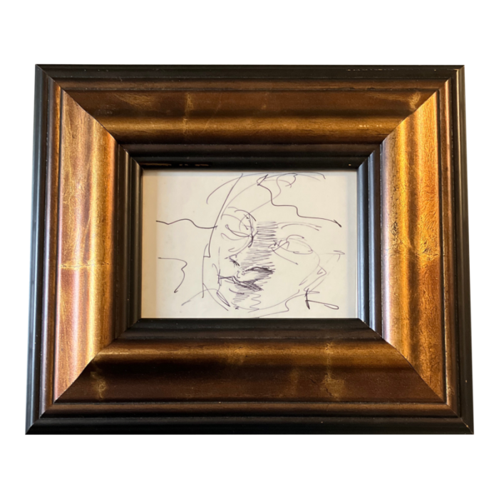 1970s original abstract portrait ink drawing chunky frame 2463