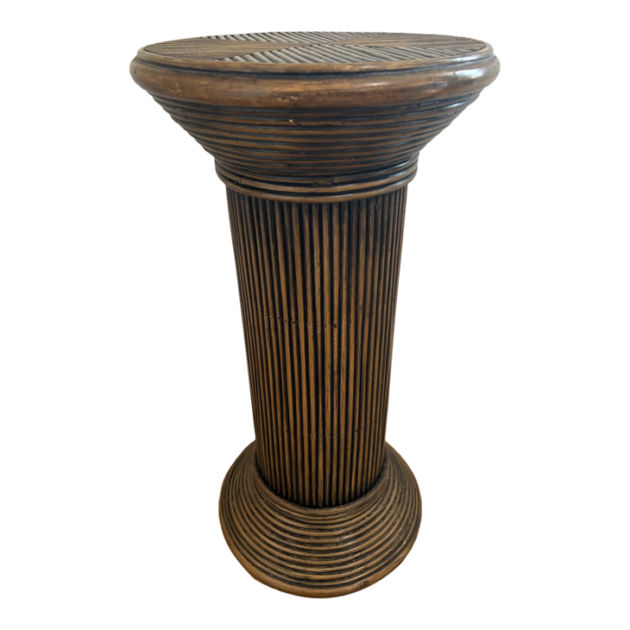 1970s pencil reed palm beach crespi style plant stand or pedestal 7101