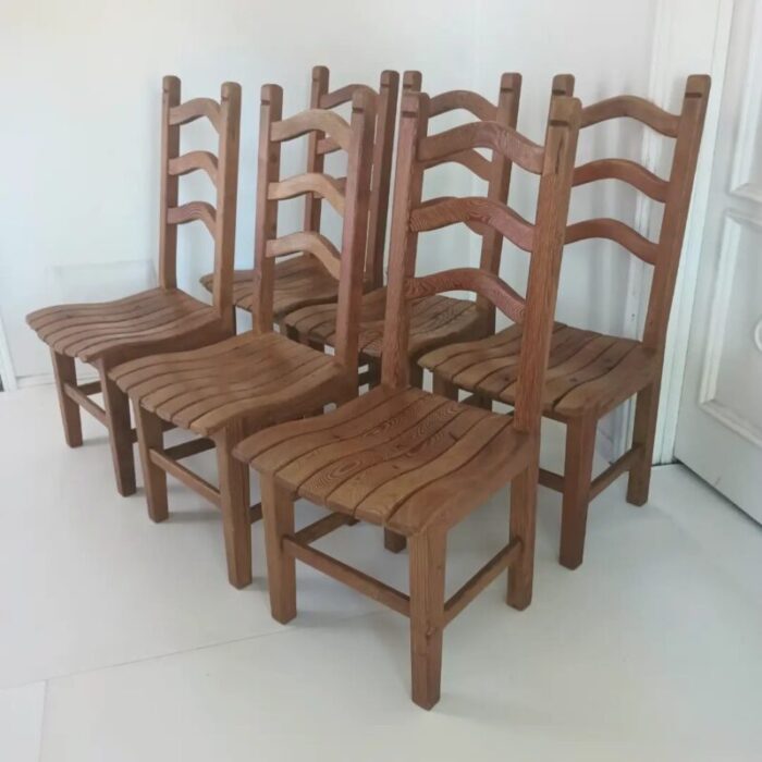 1970s vintage pine ladder back dining chairs set of 6 4820