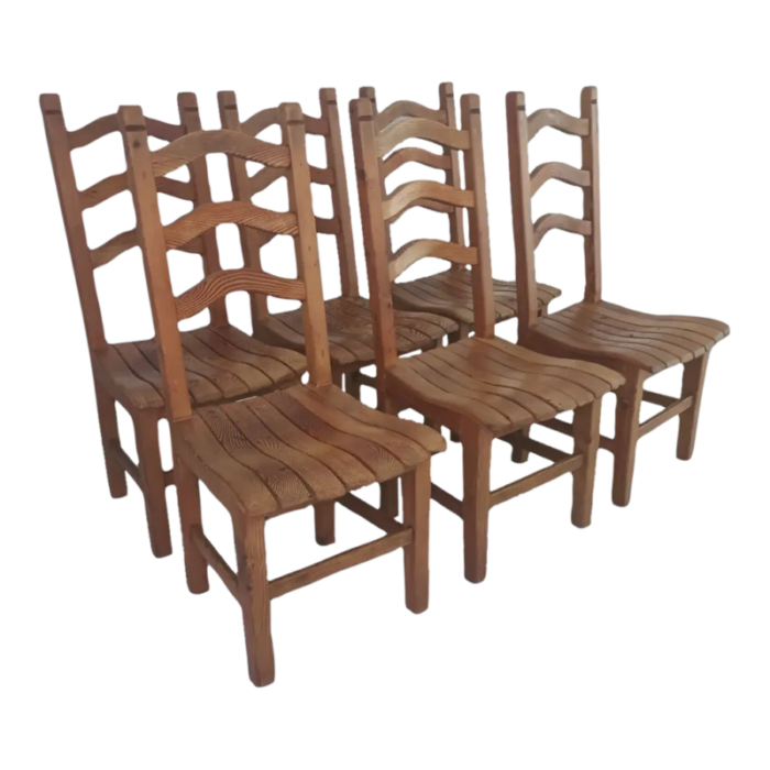 1970s vintage pine ladder back dining chairs set of 6 7158