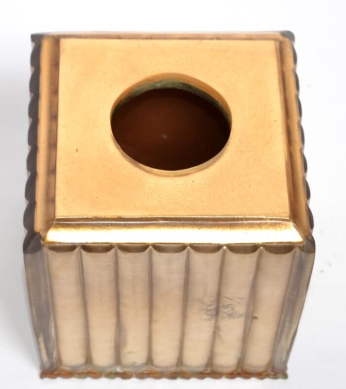 1980s art deco style fluted encased lucite gold leaf resin tissue box cover 0225