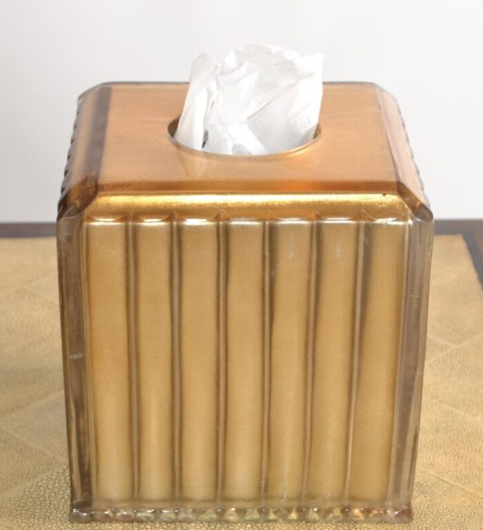 1980s art deco style fluted encased lucite gold leaf resin tissue box cover 0793