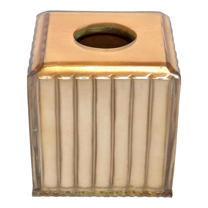 1980s art deco style fluted encased lucite gold leaf resin tissue box cover 3171