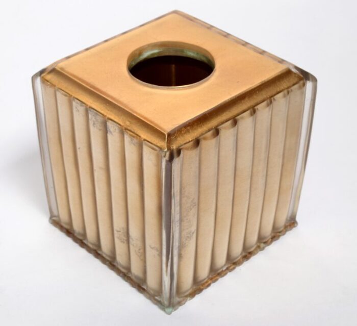 1980s art deco style fluted encased lucite gold leaf resin tissue box cover 4106