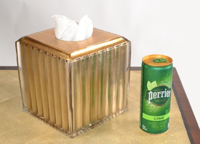 1980s art deco style fluted encased lucite gold leaf resin tissue box cover 6360