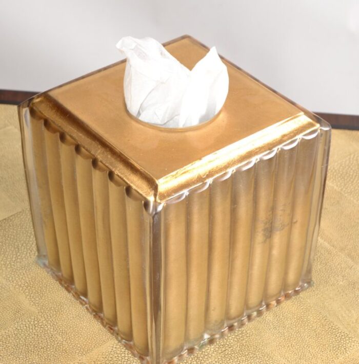 1980s art deco style fluted encased lucite gold leaf resin tissue box cover 6546