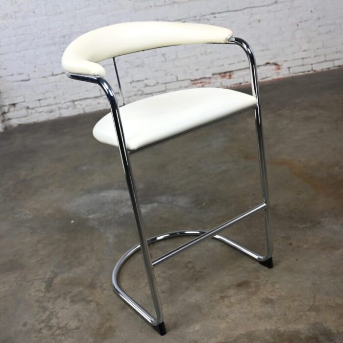 1980s bauhaus white vinyl and chrome model ss33 cantilever barstool by anton lorenz for thonet 0036