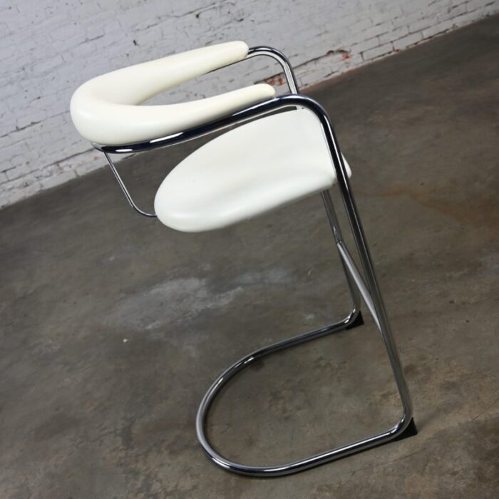 1980s bauhaus white vinyl and chrome model ss33 cantilever barstool by anton lorenz for thonet 0967