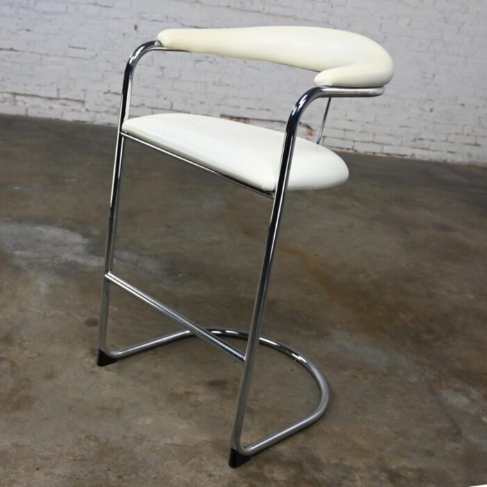 1980s bauhaus white vinyl and chrome model ss33 cantilever barstool by anton lorenz for thonet 2227