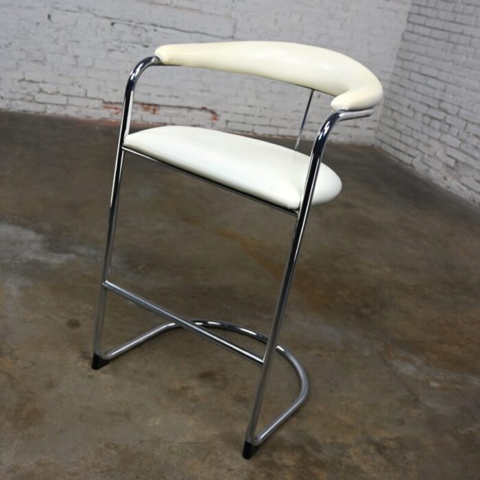 1980s bauhaus white vinyl and chrome model ss33 cantilever barstool by anton lorenz for thonet 2651