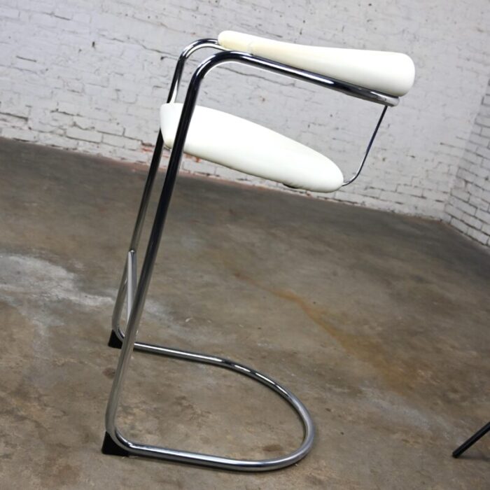 1980s bauhaus white vinyl and chrome model ss33 cantilever barstool by anton lorenz for thonet 4479