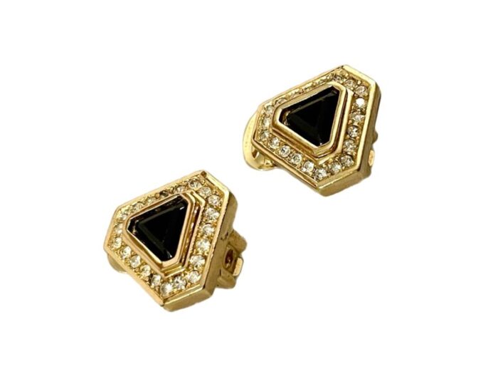 1980s christian dior onyx crystal triangle earrings 6838