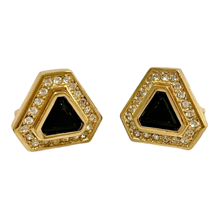 1980s christian dior onyx crystal triangle earrings 7260