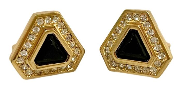 1980s christian dior onyx crystal triangle earrings 7589