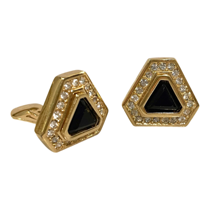 1980s christian dior onyx crystal triangle earrings 8341