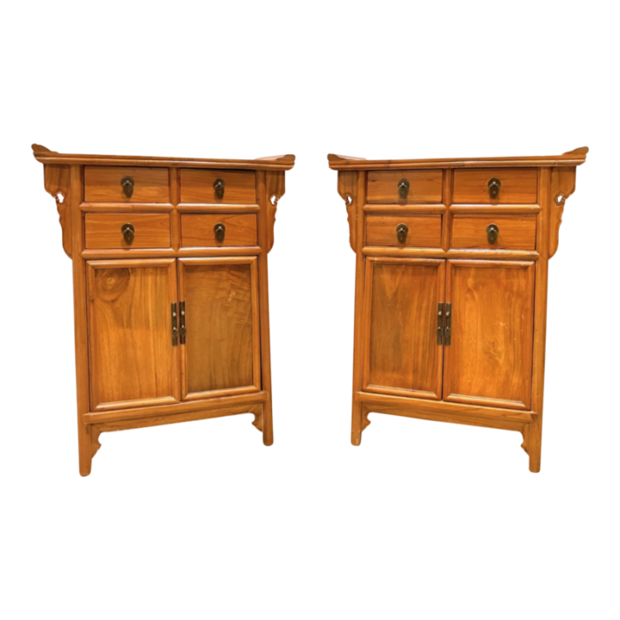 1980s pair of vintage small chinese altar coffer style nightstands 6222