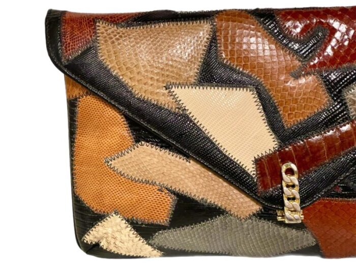 1980s patchwork snakeskin and exotic skins clutch 6238