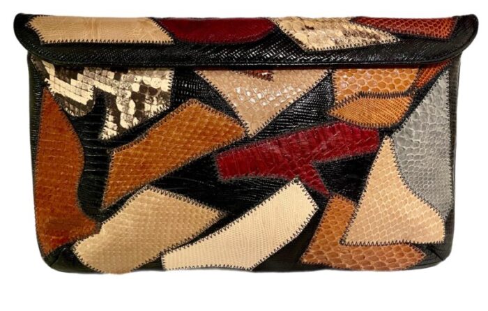 1980s patchwork snakeskin and exotic skins clutch 6766