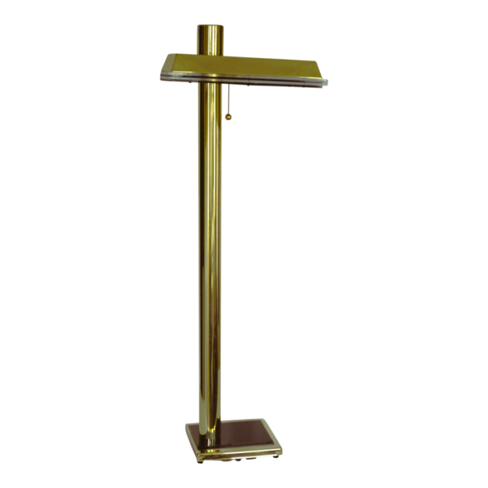 1980s postmodern tubular brass lucite trim floor lamp 9351