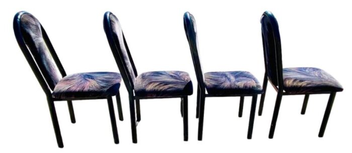 1980s postmodern upholstered black metal tubular frame dining chairs set of 4 8238