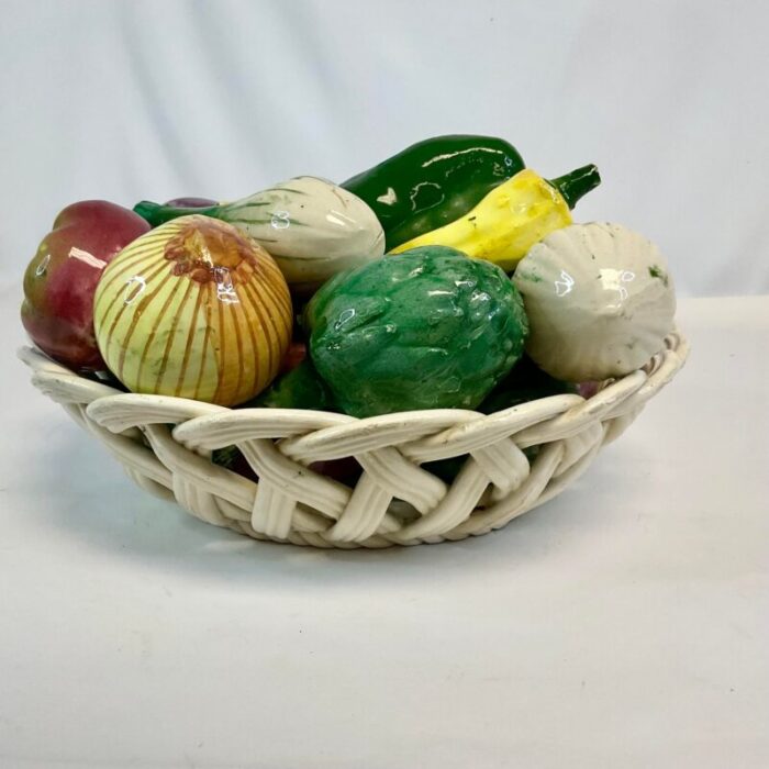 1980s vintage majolica mediterranean trompe loeil vegetable topiary bowl spain 1458