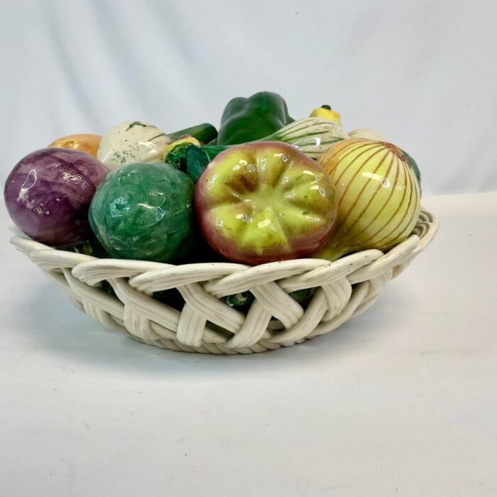 1980s vintage majolica mediterranean trompe loeil vegetable topiary bowl spain 8788