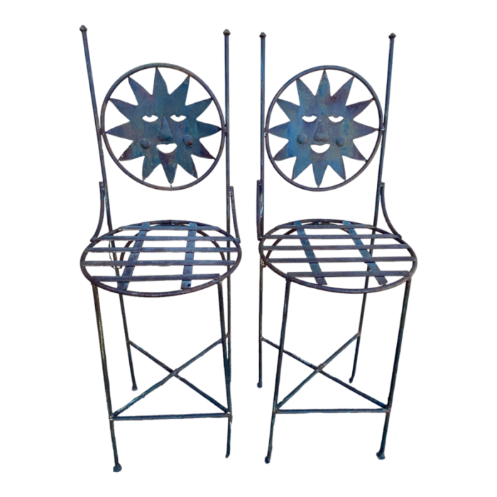 1990s art deco mexican wrought iron moon celestial sun barstools set of 2 1175