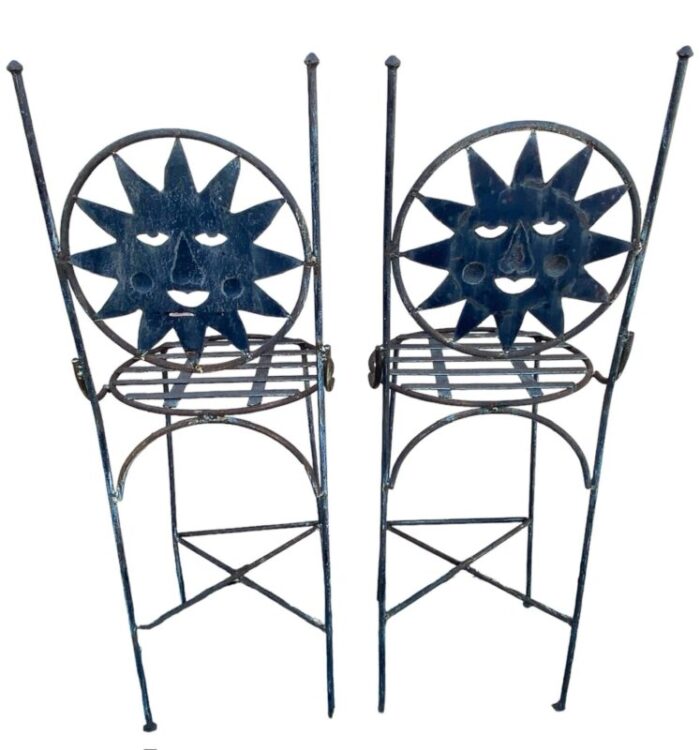 1990s art deco mexican wrought iron moon celestial sun barstools set of 2 8993