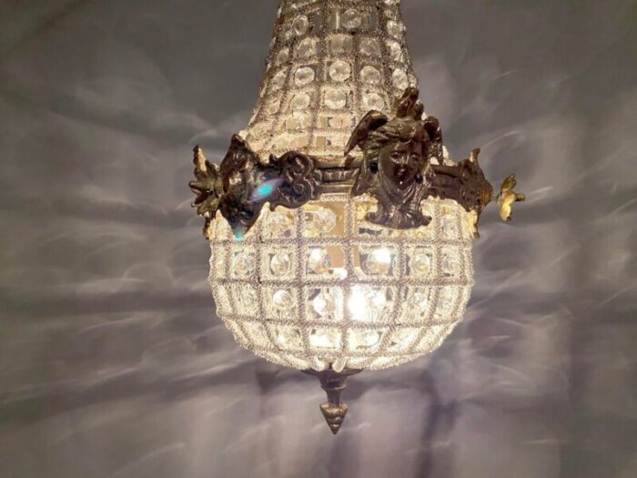 1990s french louis xvi style gold bronze chandelier with womans faces 7065